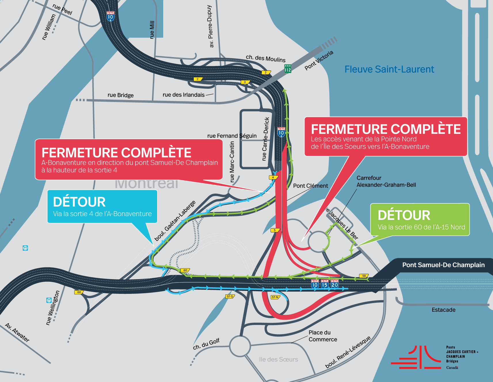 A-Bonaventure | Fermetures de nuit d'une portion de l'autoroute, secteur du pont Clément, du 12 au 15 mai