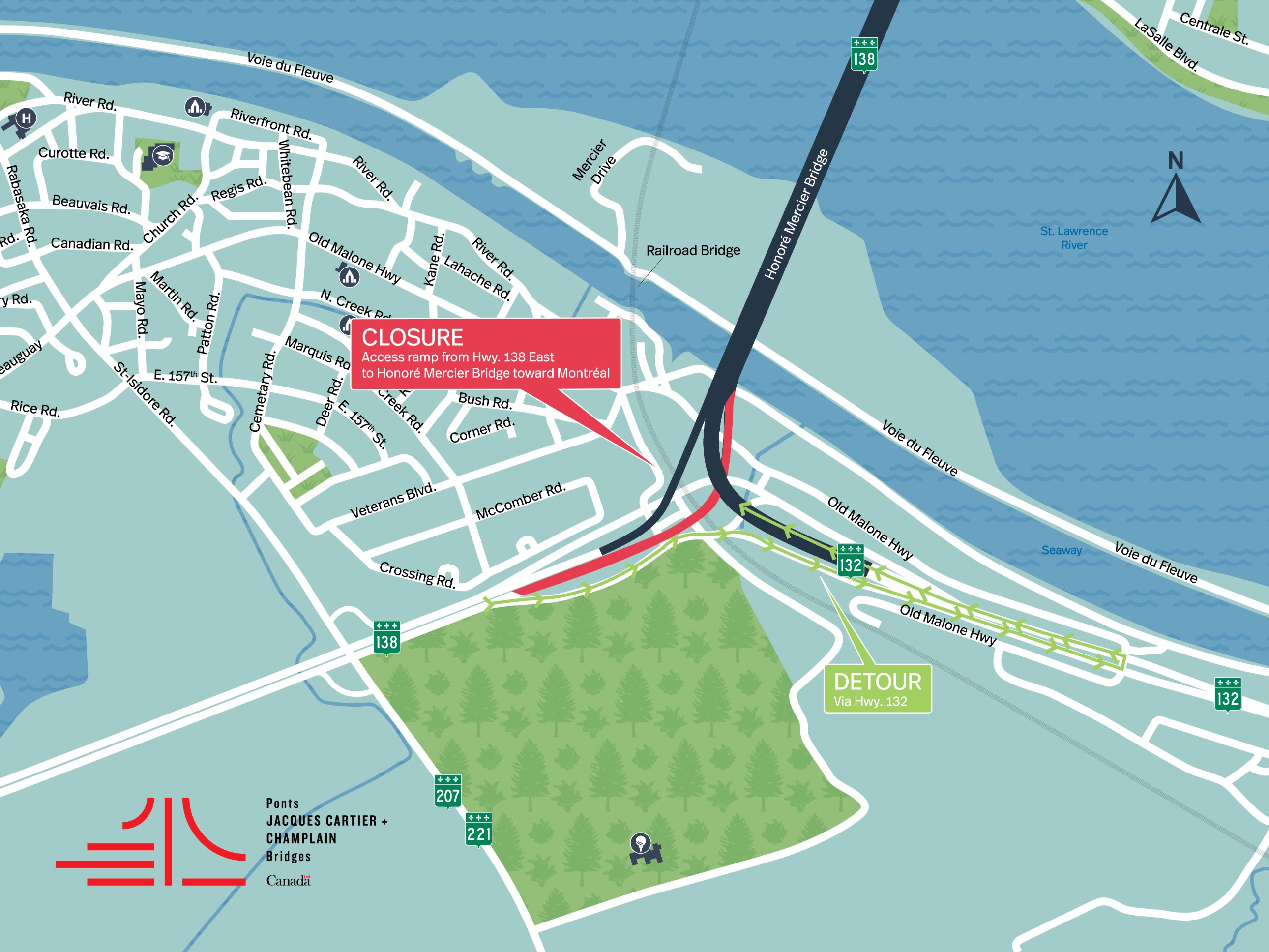 Honoré Mercier Bridge | Complete night closure of Hwy. 138 East access ramp toward Montréal on May 15