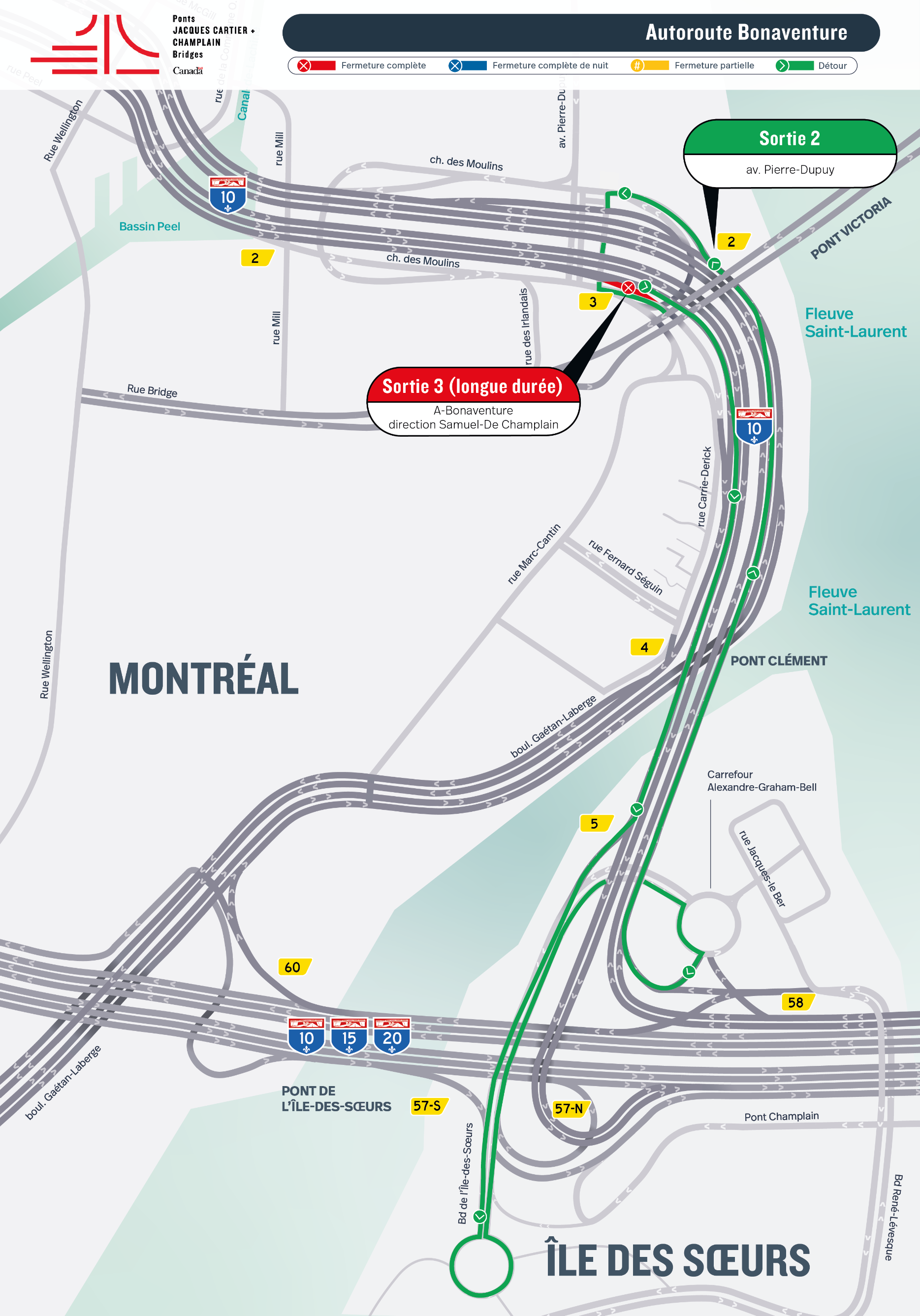 A-Bonaventure | Fermeture complète de longue durée de la sortie 3 en direction du pont Samuel-De Champlain