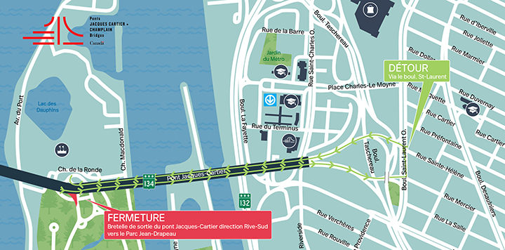 Pont Jacques-Cartier | Fermeture complète de nuit de la bretelle du parc Jean-Drapeau en direction Rive-Sud, les 23, 24 et 25 avril