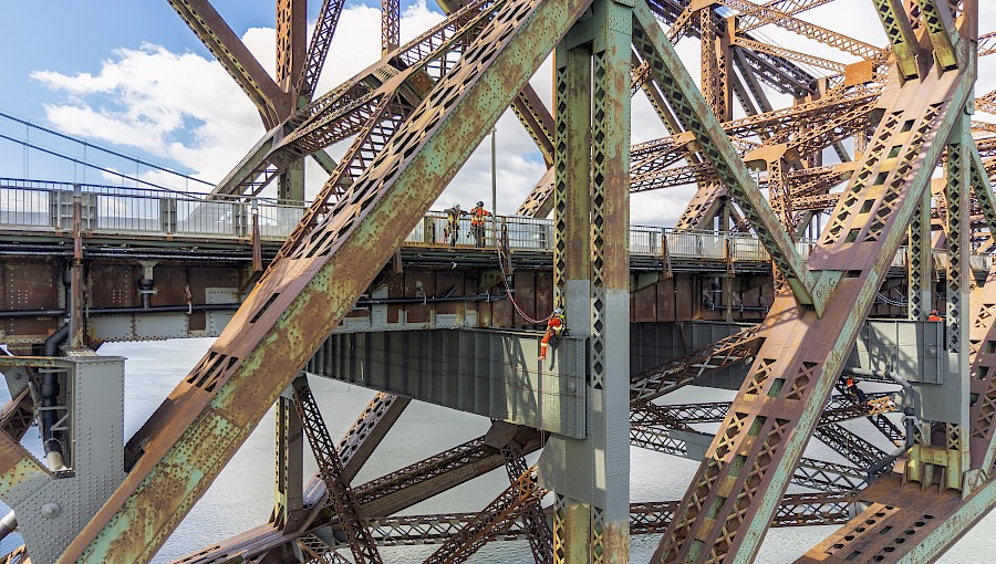 photo of bridge with rope access technician