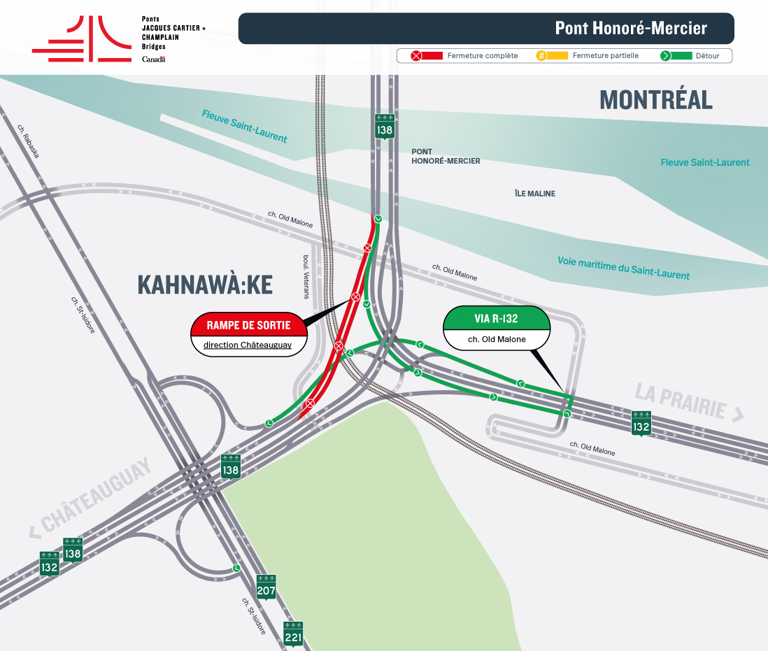 Pont Honoré-Mercier | Fermeture de nuit d'une rampe de sortie vers Châteauguay, le 18 mai