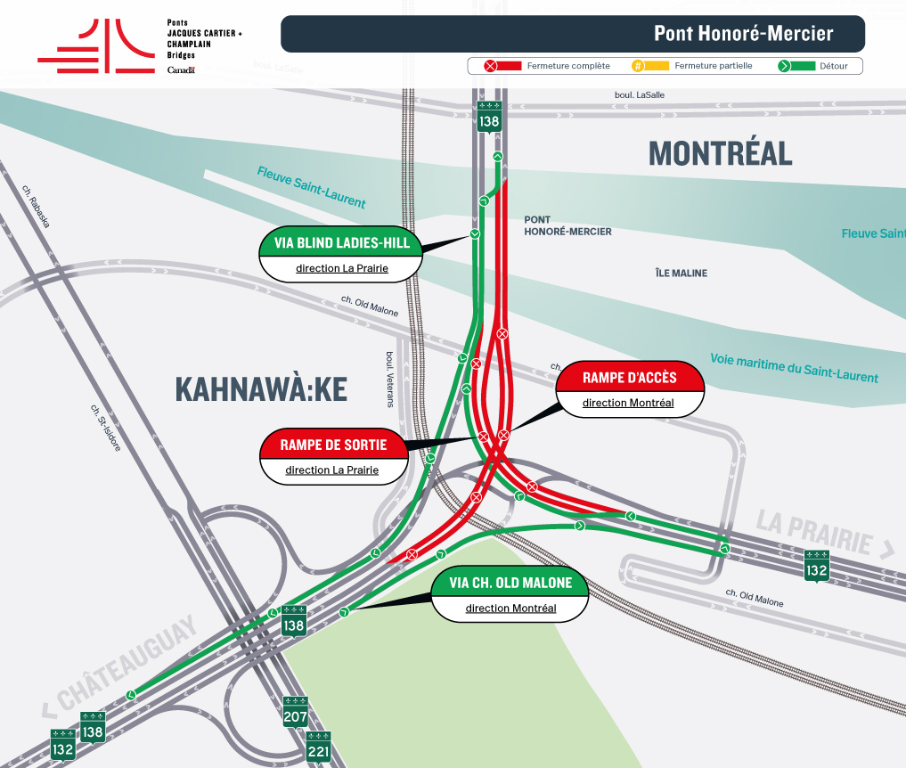 Pont Honoré-Mercier - ÉVITEZ LE SECTEUR | Blitz de travaux majeur - Fermeture de plusieurs rampes d'accès et de sortie du 29 mai au 1 juin