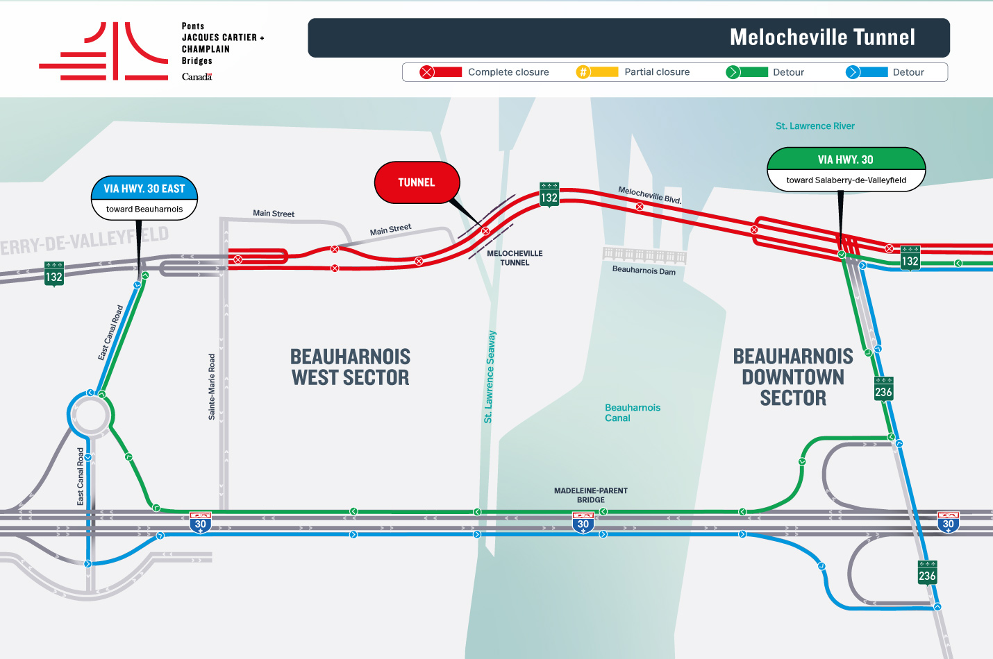 Melocheville Tunnel | Complete night closure of the Melocheville Tunnel in both directions, July 8