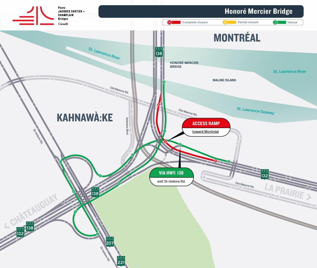 Honoré Mercier Bridge | Night closure of access and exit ramps of the Honoré Mercier Bridge, on July 29
