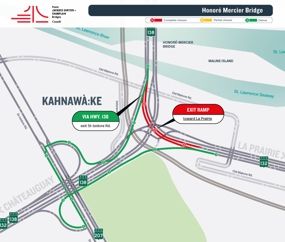 Honoré Mercier Bridge | Night closure of access and exit ramps of the Honoré Mercier Bridge, on July 29