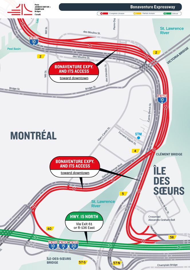 REMINDER AND UPDATE - Bonaventure Expy. | Day closures of the Expy., toward downtown, from September 19 to 22 (World Cycling Championships)