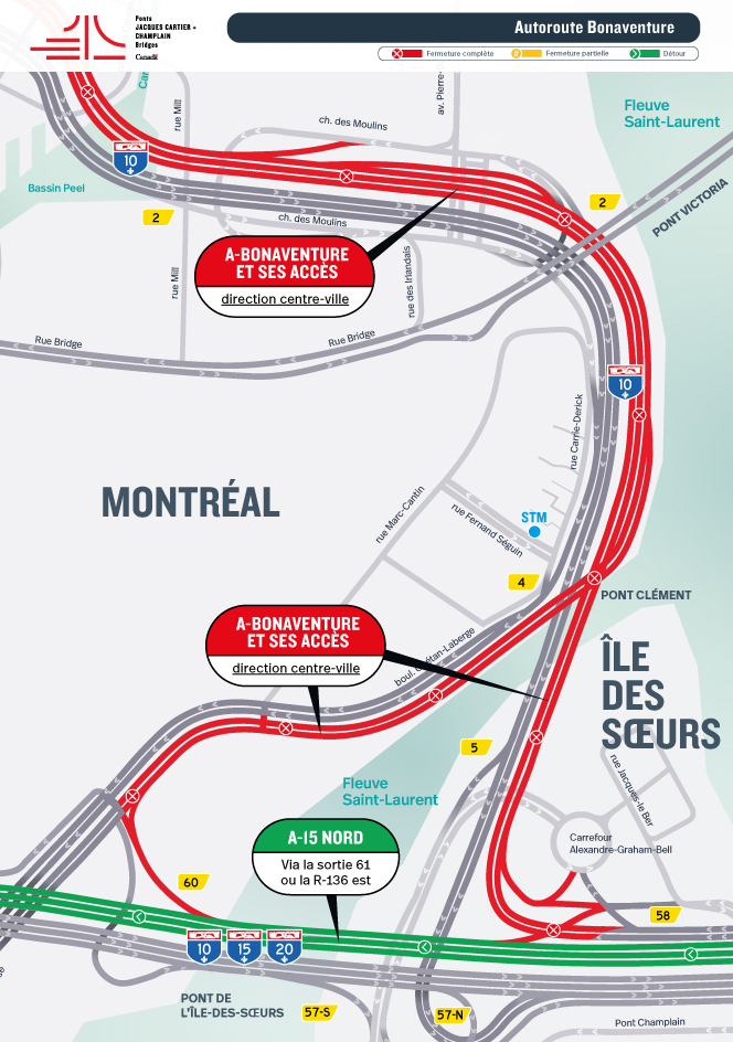 RAPPEL ET MISE À JOUR - A-Bonaventure | Fermetures de jour de l'autoroute, direction centre-ville, du 19 au 22 septembre (mondiaux de cyclisme)