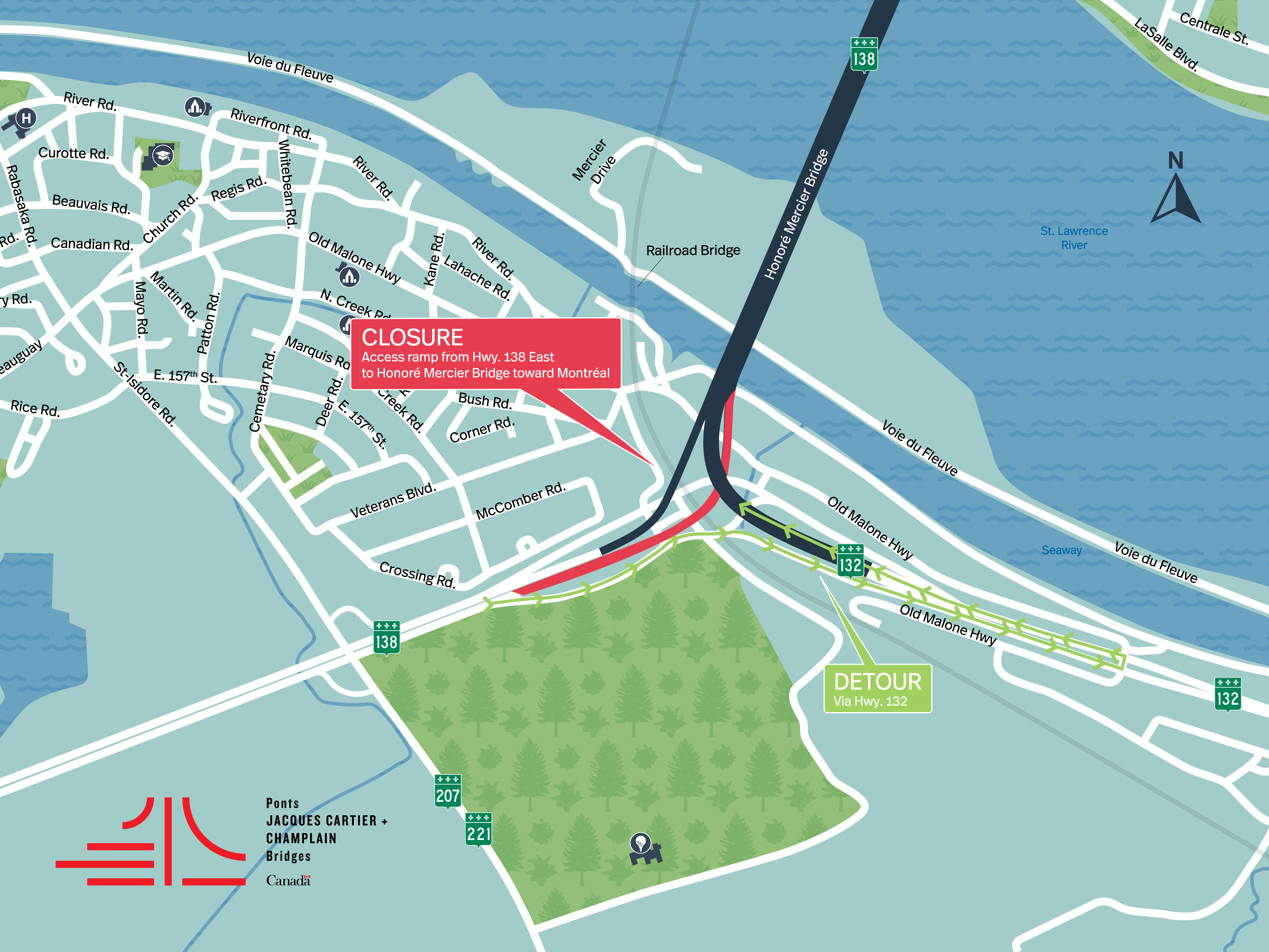 CANCELED | Honoré Mercier Bridge | Complete night closure of Hwy. 138 East access ramp toward Montreal, on February 21